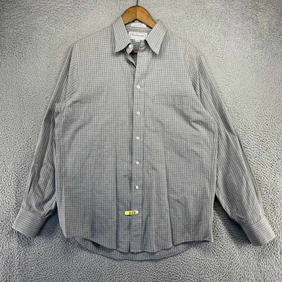 Vintage Burberry's of London Shirt men's 15.5 Medium Gray Check USA Made Cotton - Picture 1 of 12